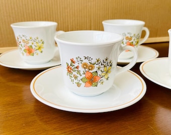Vintage Set of 4 Corelle Indian Summer Mugs by Corningware – Floral Cups – 1970s 1980s Kitchenware - Cottagecore