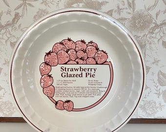 Vintage White and Pink 'C. E. Springer' 1980s Strawberry Glazed Pie Recipe Plate Dish