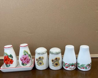 Saleros y pimenteros vintage surtidos / Juego de saleros coleccionables desiguales / Saleros y pimenteros florales / Salero y pimentero con diseño de lobo