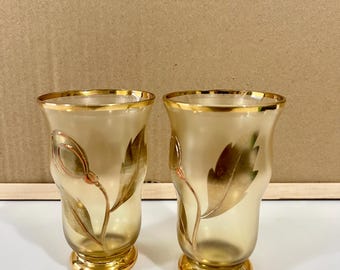 Vintage Libbey bekers van matglas – bladgoudontwerp, set van 2