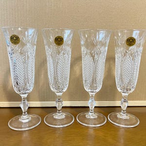 Copas de champán de cristal RCR / Juego de 4 copas para brindis de cristal tallado italiano / Copas de boda vintage / Royal Crystal Rock Italia