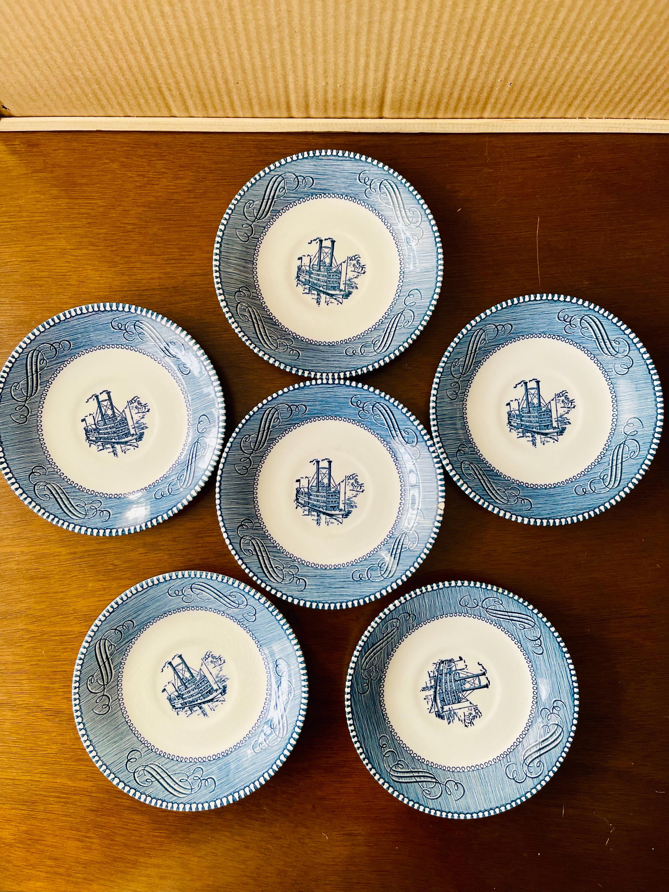 Set of 6 Currier & Ives Mississippi Steamboat on Low Water Plates