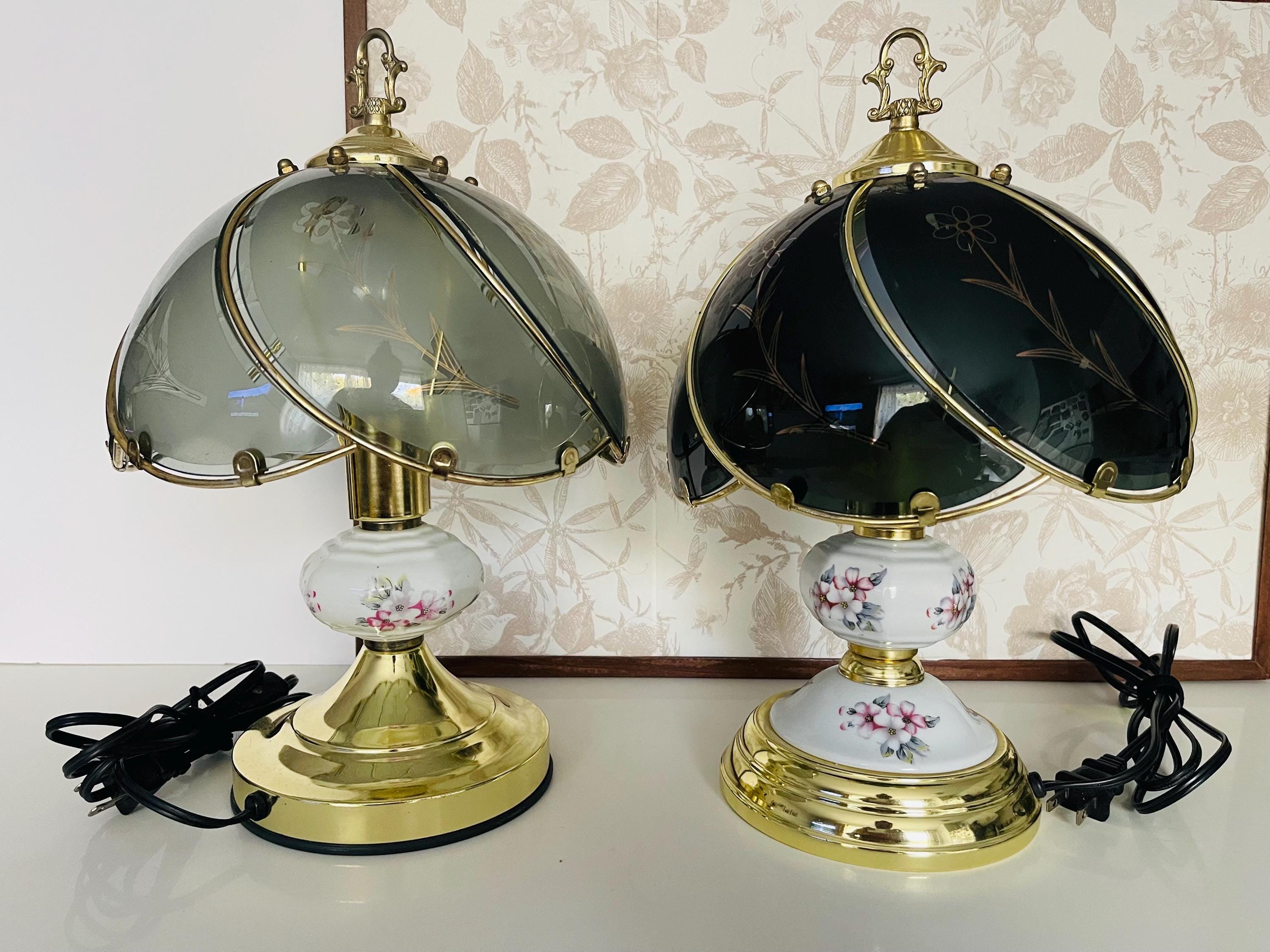 Vintage 80s Frosted Floral Etched Glass Table Lamp | 13