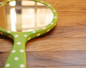 Wooden hand mirror Hand painted hand mirror custom color with polka dots