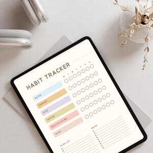 Pastel minimalistic daily habit tracker printable PDF, digital, bullet journal and todo list, self improvement, goals routine planner