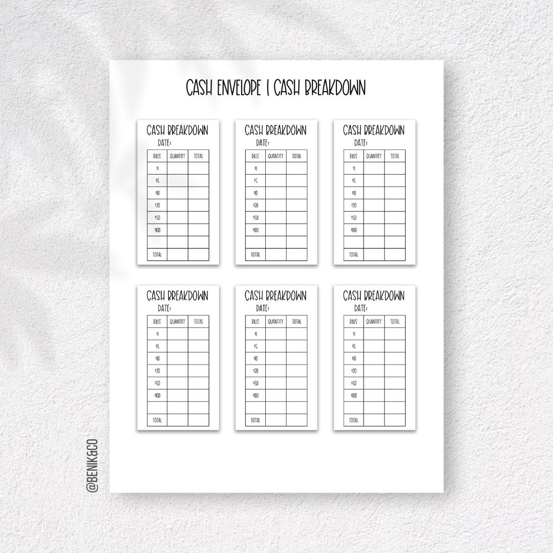 Cash Breakdown Printable for Bank | Minimalist Budget Sheet | Cash ...