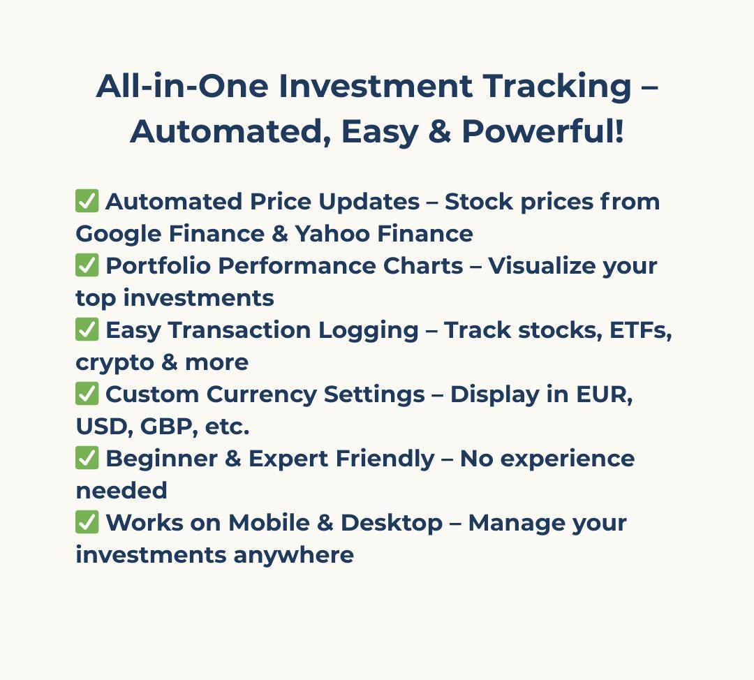 Stock Portfolio Tracker | Investment Tracker | Google Sheets Template | ETF  & Crypto Tracker | Finance Spreadsheet - Etsy