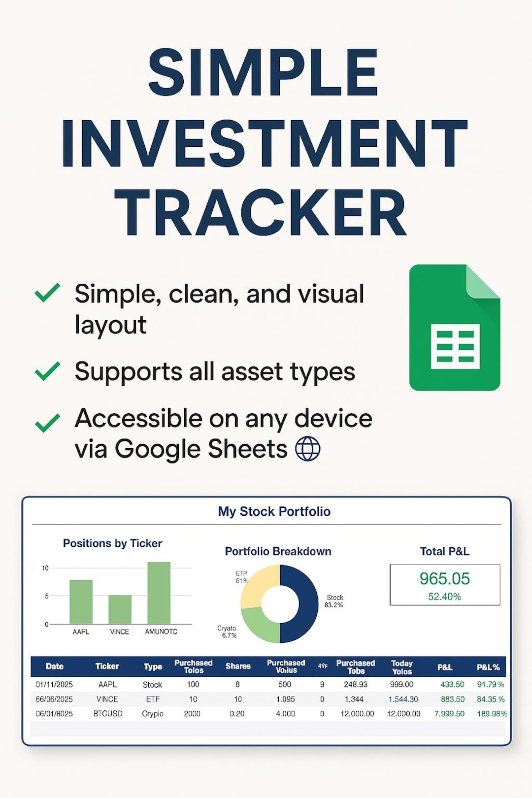 Stock Portfolio Tracker Google Sheets | Investment Tracker Template ...