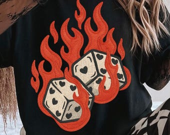 Retro Flaming Dice PNG, Western Patchwork (Digital Download)