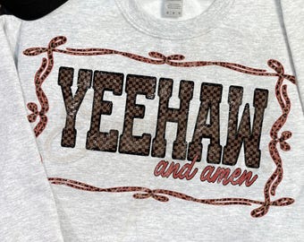 Yeehaw Amen Leopardo Cuadros Western PNG, Rodeo Desgastado Vaquero Cristiano Fe Diseño (Descarga Digital)