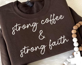 Strong Faith PNG, Christian Coffee Lover PNG, Retro Faith Png, Jesus Png, Bible Verse Png, Retro Religious Shirt Png