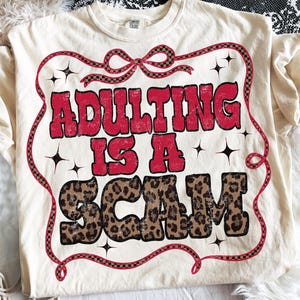 Adulting Is a Scam PNG, Adult Humor PNG, Trendy Checkered Western PNG,  Trendy Designs png, Mental Health Humor Png, Leopard Print Png