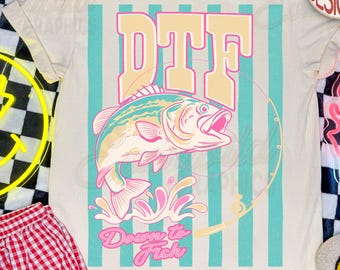 Trendy Retro Western Striped Summer Down To Fish PNG, Bright Summer Vibes PNG, Colorful Fish Graphic, Summer Shirt Design, Preppy Fish Png