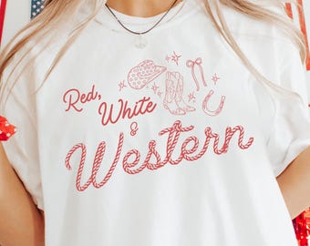 Red White and Western 4th of July PNG, Vintage Western Fourth of July PNG, July 4th Cowboy Hat Cowgirl Boots Design, Memorial Day PNG