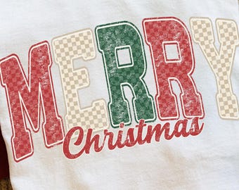 Merry Christmas PNG, Checkered Christmas Digital Design, Cute Holiday Shirt Design, Retro Xmas PNG, Holiday Cheer T-shirt Design