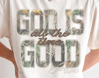 Dios es bueno todo el tiempo PNG, camuflaje cristiano desgastado retro moderno PNG, fe retro PNG, Jesús PNG, versículo bíblico PNG, camiseta religiosa PNG
