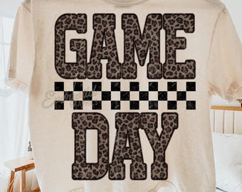 Leopard Checkered Game Day PNG, Trendy Game Day PNG, Fall Season Sports Sublimation Design, Distressed Sports Mom Shirt PNG