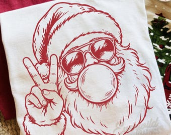 Preppy Hand Drawn Santa Claus PNG, Colorful Retro Cool Christmas Santa PNG, Trendy Christmas Sublimation Design, Holiday Shirt Design