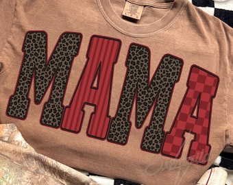 PNG de Mamá Retro, Gráfico de Camiseta de Mamá a Rayas Moderna, PNG de Maternidad Preppy, Lindo Diseño de Camiseta de Mamá Retro, Sublimación de Letras a Cuadros de Leopardo