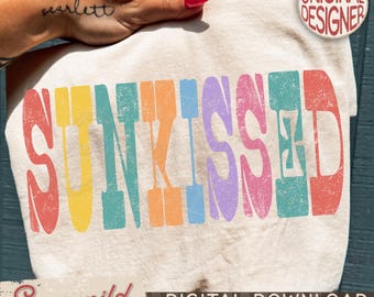 Trendy Western Sunkissed PNG, Rainbow Distressed Summer Graphic, Beach Aesthetic Retro Text Design, Beach Life PNG, Sweet Summer Time PNG