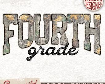 Diseño digital de camuflaje retro para cuarto grado, regreso a clases.