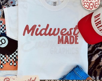 Midwest Made PNG, Trendy Retro Distressed Midwestern Design