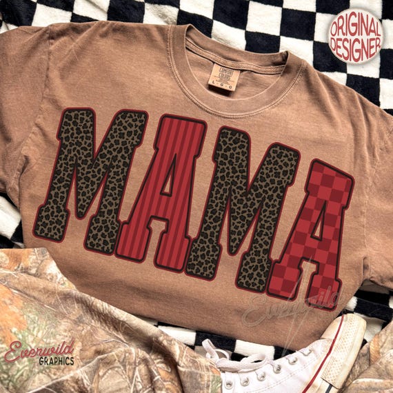 Retro Mama PNG, Trendy Striped Mom Shirt Graphic, Preppy Motherhood PNG, Cute Retro Mom Shirt Design, Leopard Checker Letters Sublimation