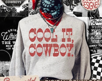 Cool It Cowboy Retro Western PNG, Country Distressed Cowboy Quote, Trendy Retro Cowboy Designs, Western Concert PNG, Southern PNG