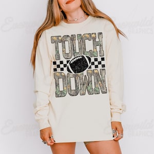 Camo Checkered Football Touchdown PNG, Trendy Game Day Football PNG, Fall Season Sports Sublimation Design, Distressed Sports Mom Shirt Png image 5