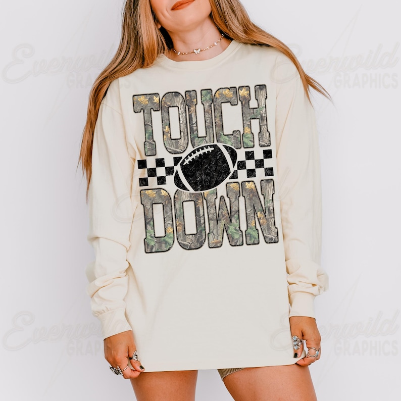 Camo Checkered Football Touchdown PNG, Trendy Game Day Football PNG, Fall Season Sports Sublimation Design, Distressed Sports Mom Shirt Png image 5