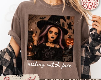Resting Witch Face Sarcastic PNG, Trendy Funny Doll Face Halloween PNG, Halloween Humor Sublimation, Spooky Season Digital Design
