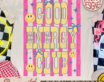 Striped Motivational Good Energy Club PNG, Trendy Retro Western Distressed Summer Design, Inspirational Mental Health Png, Counselor Gift