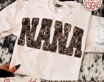 Trendy Retro Western Nana PNG Design Leopard Checkered Letters (Digital Download)
