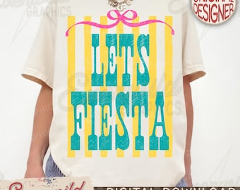 Lets Fiesta Cinco De Mayo PNG, Distressed Striped Design (Digital Download)