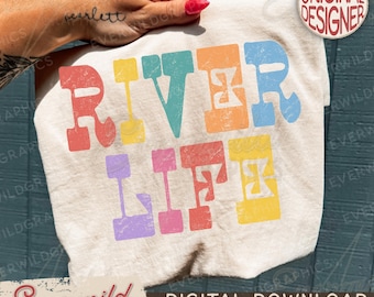 Distressed River Life PNG, Beach Life PNG, Trendy Retro Western Country Girl Distressed Summer Design, Sweet Summer Time PNG