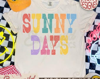 Distressed Sunny Days PNG, Retro Happy Shirt Design, Summer Spring Girly Png Design, Retro Beach Png, Summer Vibes Png, Trendy Summer Png