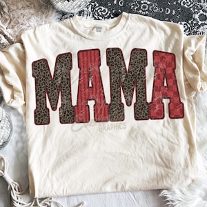 Retro Mama PNG, Trendy Striped Mom Shirt Graphic, Preppy Motherhood PNG, Cute Retro Mom Shirt Design, Leopard Checker Letters Sublimation image 7