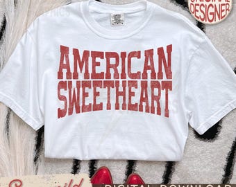 Trendy Distressed Western American Sweetheart PNG, Patriotic Memorial Day Png, Retro 4th of July Shirt, Girly USA Shirt Png