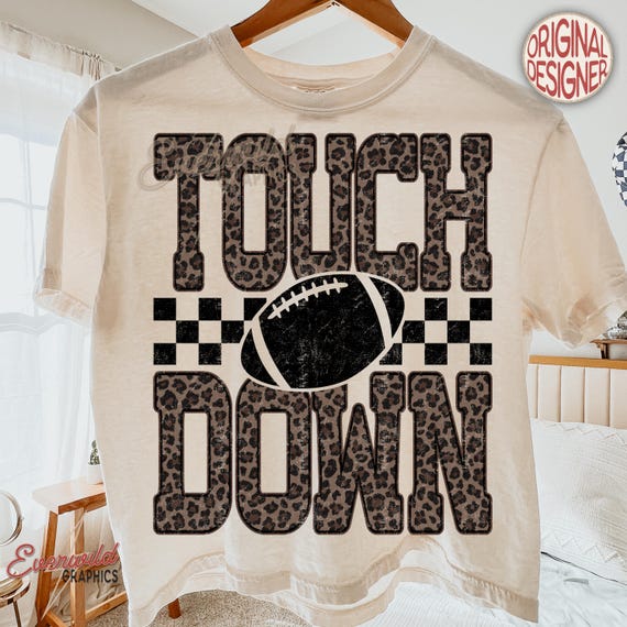 Leopard Checkered Football Touchdown PNG, Trendy Game Day Football PNG, Fall Sports Sublimation Design, Distressed Sports Mom Shirt Png