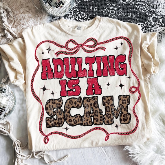 Adulting Is a Scam PNG, Adult Humor PNG, Trendy Checkered Western PNG,  Trendy Designs png, Mental Health Humor Png, Leopard Print Png
