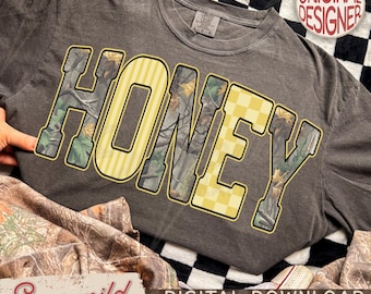 Retro Camo Western PNG, Honey Retro Camo Country Distressed Cowboy Quote, Trendy Seersucker Striped Checkered Sublimation Design