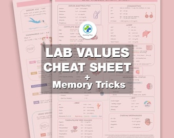 Nursing Lab Values Cheat Sheet + Memory Tricks | Medical Lab Interpretation, Med Surg Nursing School Notes | 2 Pages PDF, Digital Download