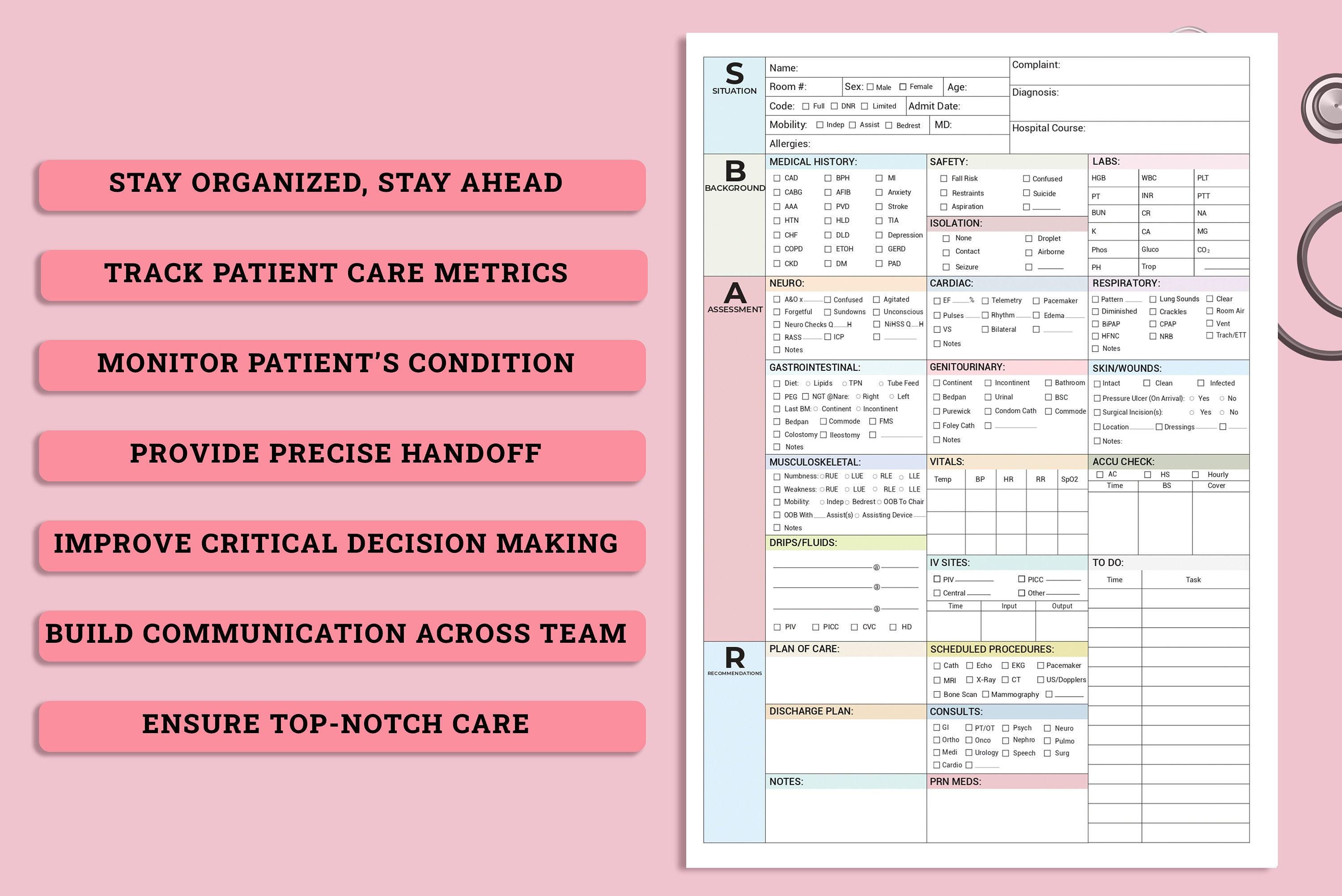 SBAR Nurse Report Sheet Med Surg Nurse Brain ICU Report Sheet for Nurse ...