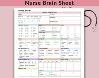 Med Surg Nursing Report Sheet, ICU Nurse Brain Telemetry Nurse Handoff Report Sheet, Rn Report Sheet W/ Labs & Nurse Hourly To Do, A4-Letter