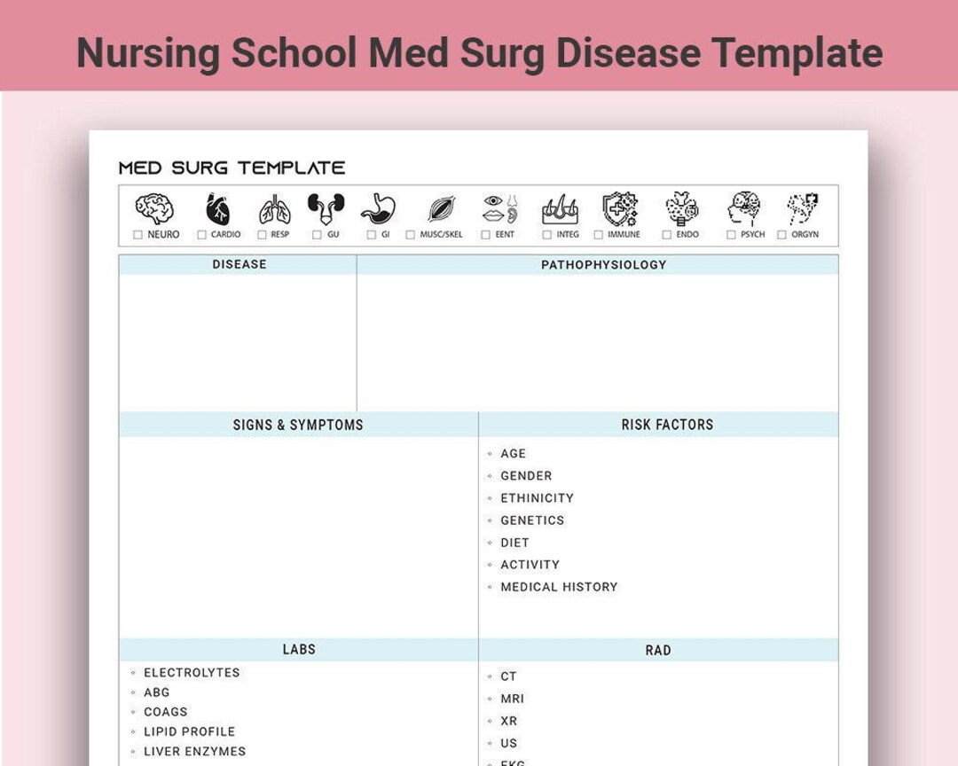 Fillable Med Surg Study Template | Nursing School Medical Surgical ...