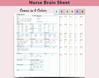 May include: A medical form titled "Nurse Brain Sheet" with the text "Comes in 6 Colors." The form is light blue and white, with sections for patient information, medical history, and notes. Six color swatches are displayed above the form.