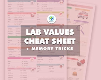 Lab Values Cheat Sheet & Memory Tricks | Nursing School Notes, Med Surg Nursing Fundamentals | 2 Pages, 2023 Edition | Digital Download