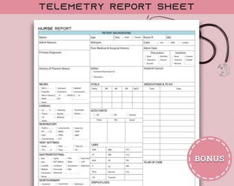 Telemetry Nursing Report Sheet Med Surg Brain, ICU Nurse Report Sheet, SBAR Nurse W/ Vent Settings, RN Report, Patient Assessment & To Do