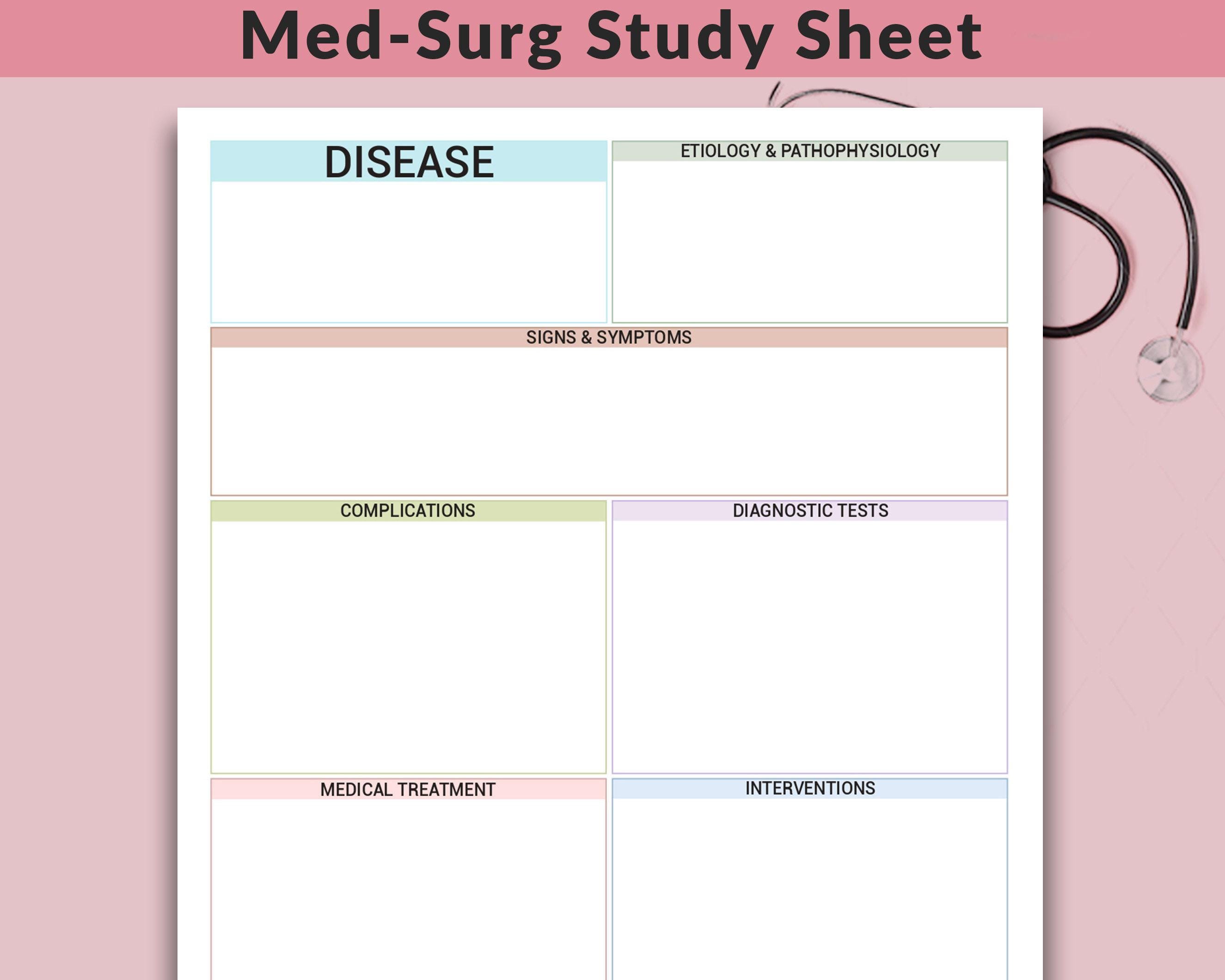 Medical Student Study Guide Example Fillable Med Surg Study Template | Nursing School Medical Surgical ...