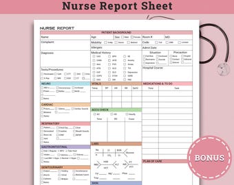 Printable ICU Nurse Report Sheet Template, Nursing Report, Med Surg Nurse Brain Sheet, RN Report, Patient Report Sheet, Handoff Report, PDF